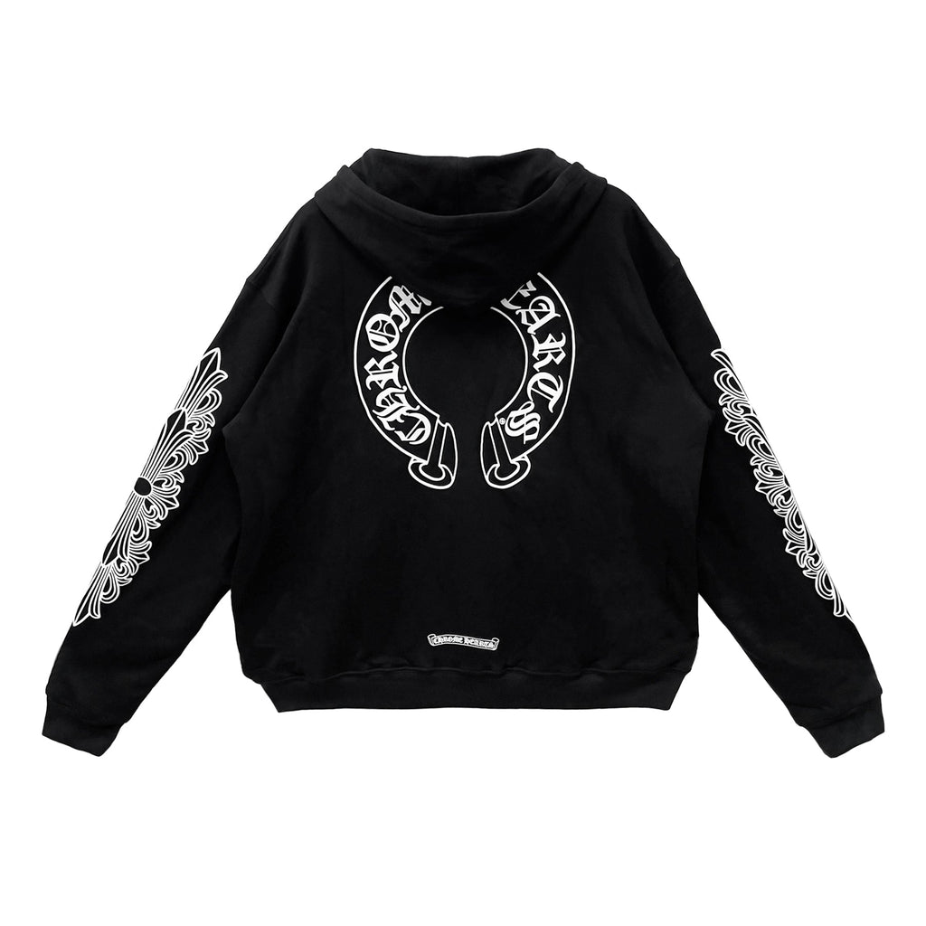 Chrome Hearts Horseshoe Floral Sleeve Thermal Zip Up Hoodie