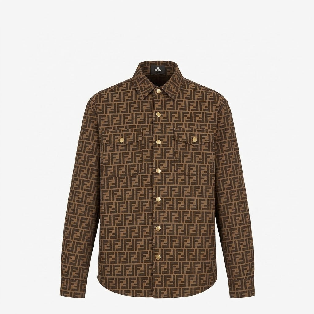 Fendi Versace Fendace men’s brown FF jacquard monogram shirt jacket