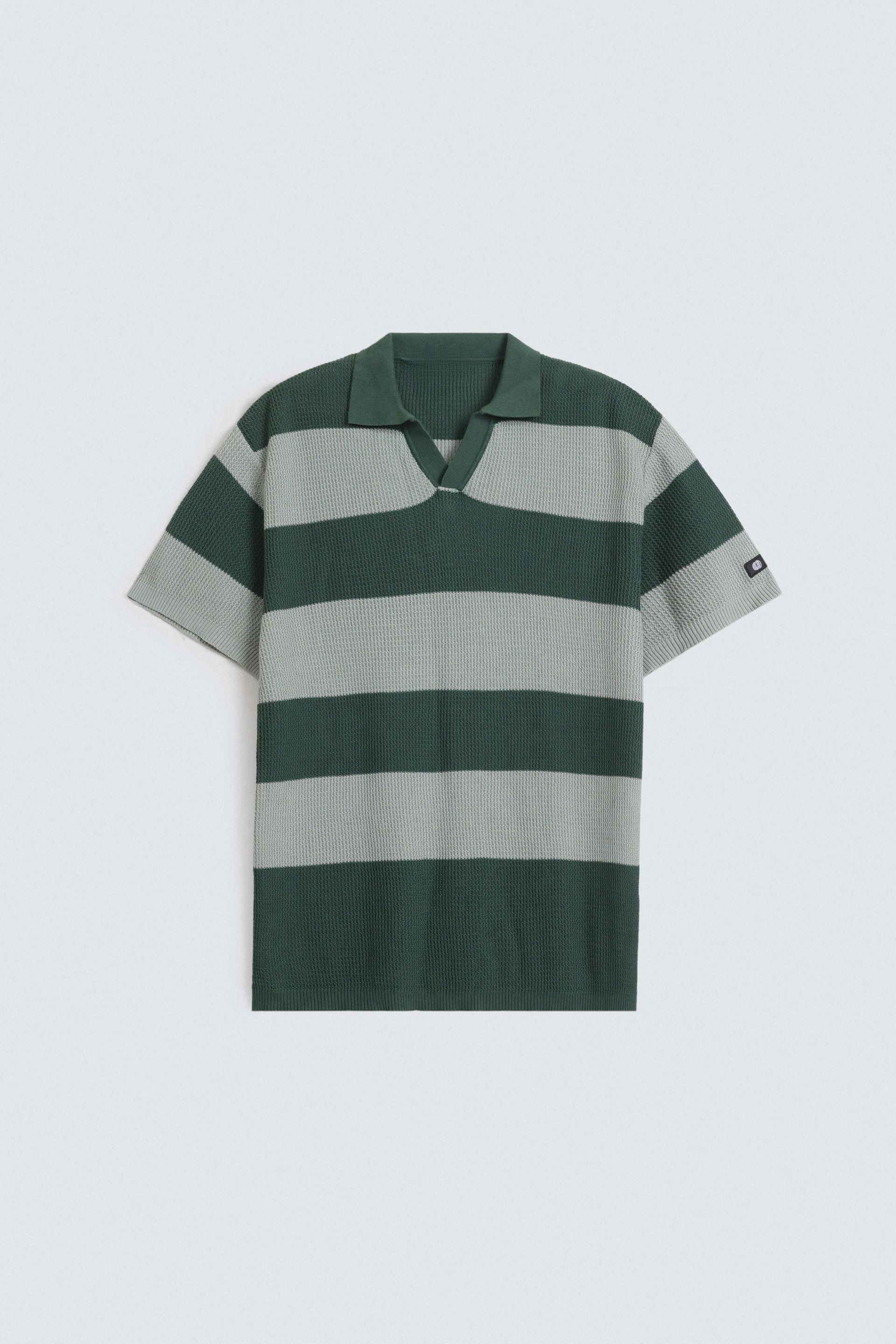 Zilz Men's Textured Striped Polo Shirt - Green