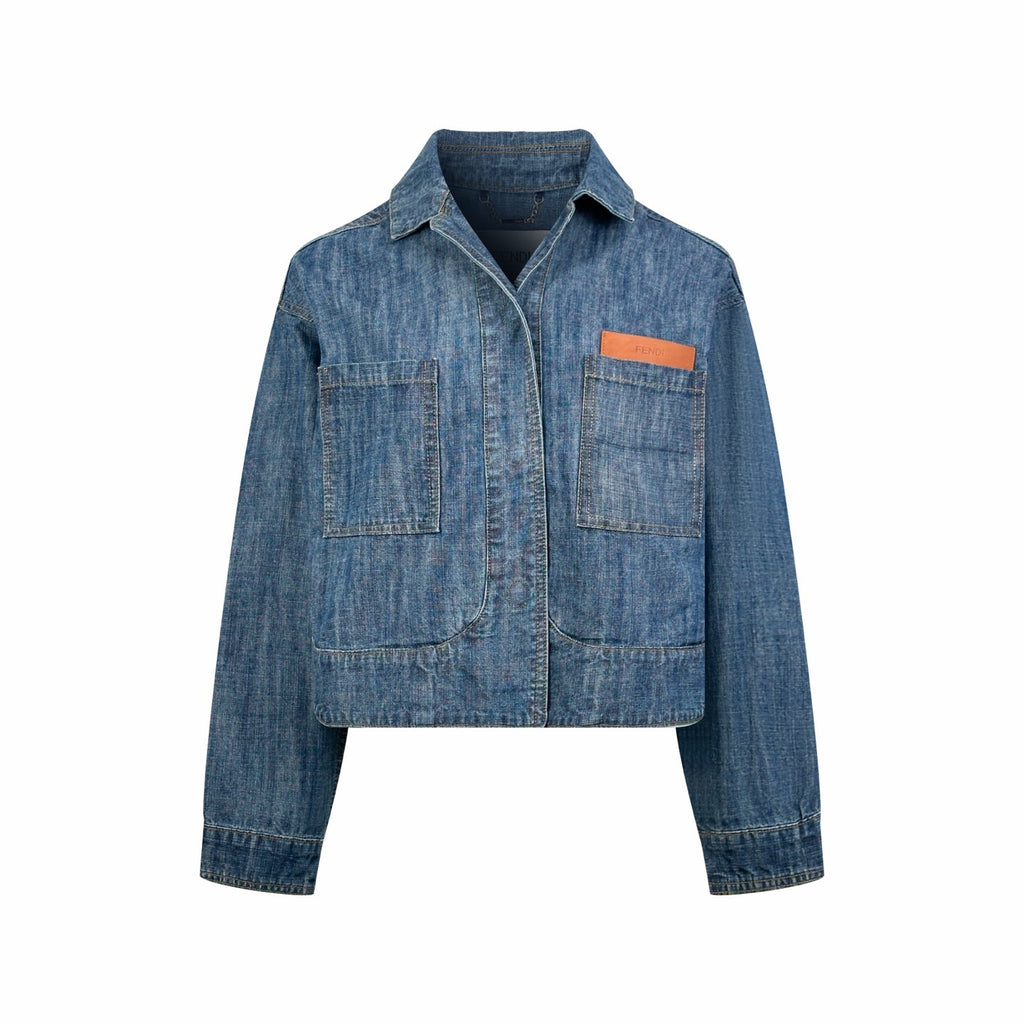 Fendi women’s blue chambray cropped denim jacket