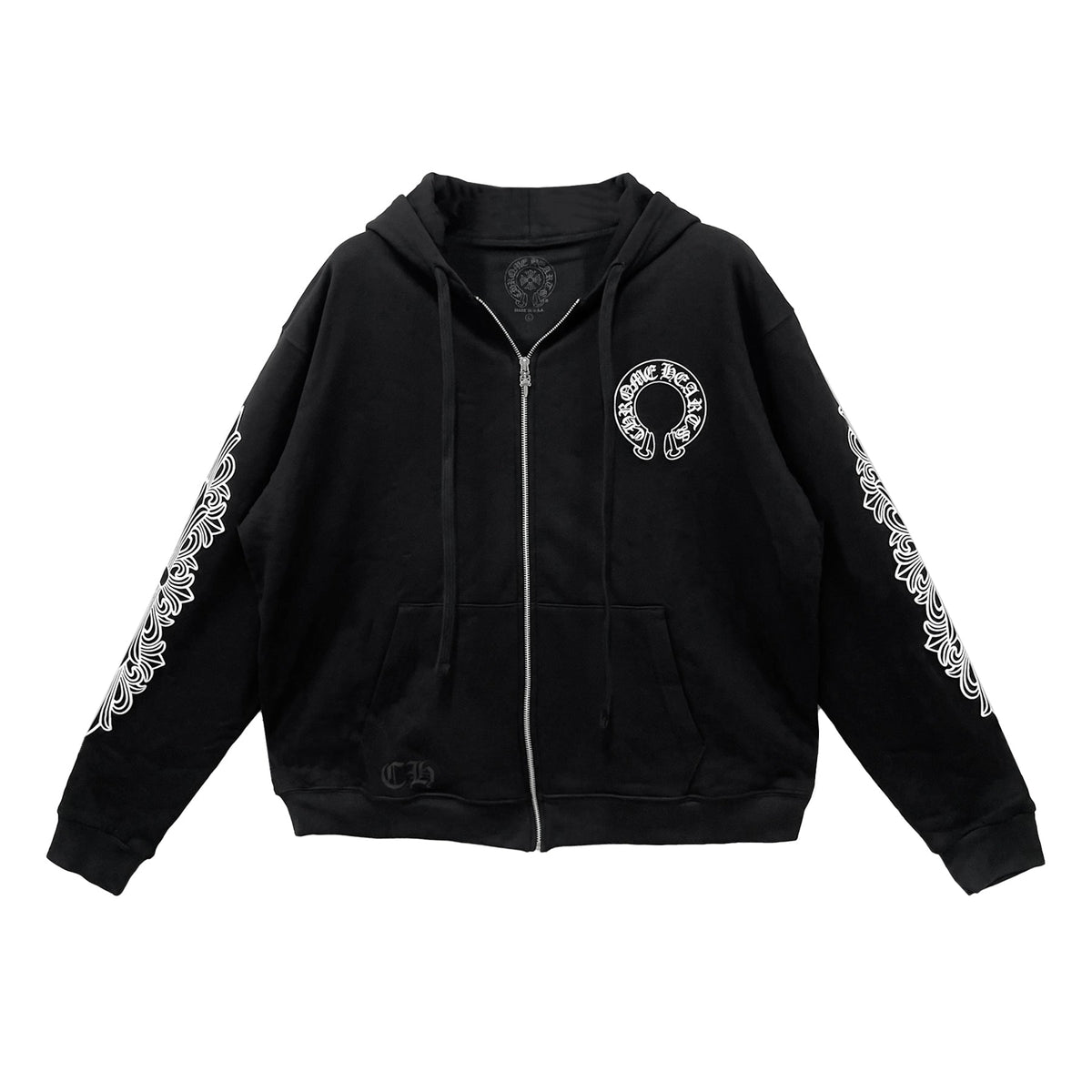 Chrome Hearts Horseshoe Floral Sleeve Thermal Zip Up Hoodie