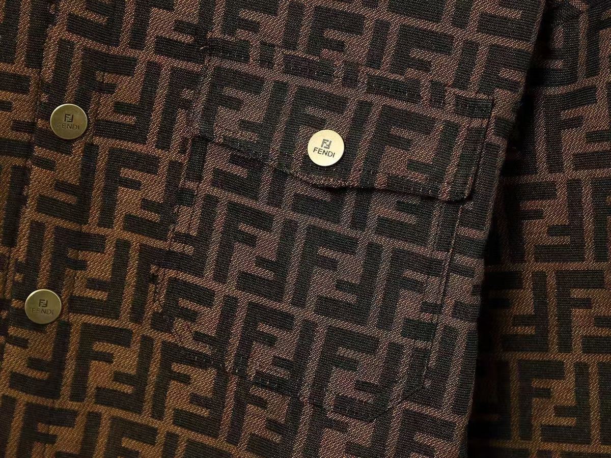 Fendi Versace Fendace men’s brown FF jacquard monogram shirt jacket