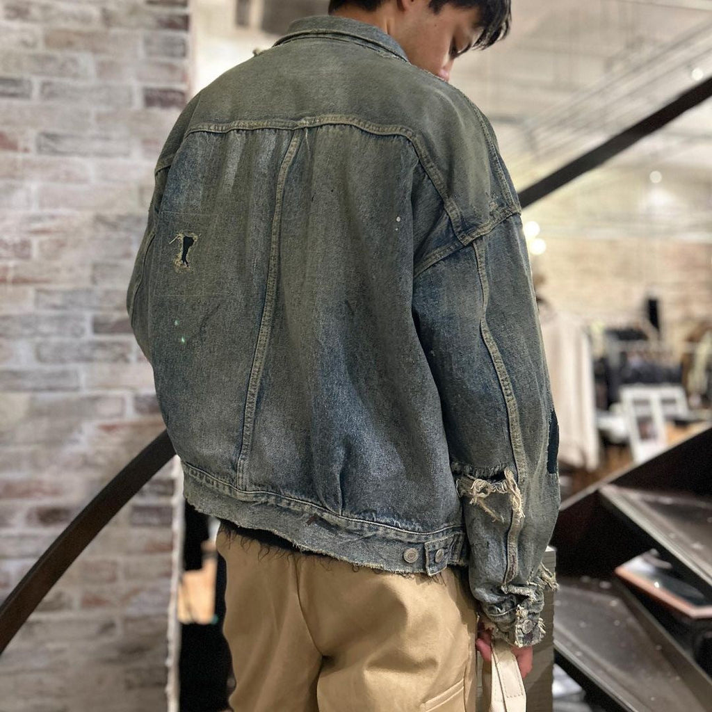 Saint Mxxxxxx BerBerJin men’s light blue distressed denim trucker jacket