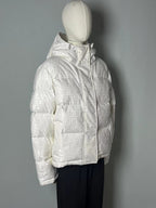 Fendi women’s cream white FF jacquard hooded puffer jacket