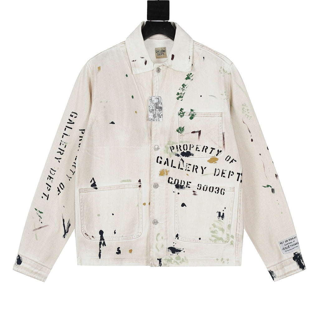 Gallery Dept. men’s antique white paint splatter cotton trucker jacket