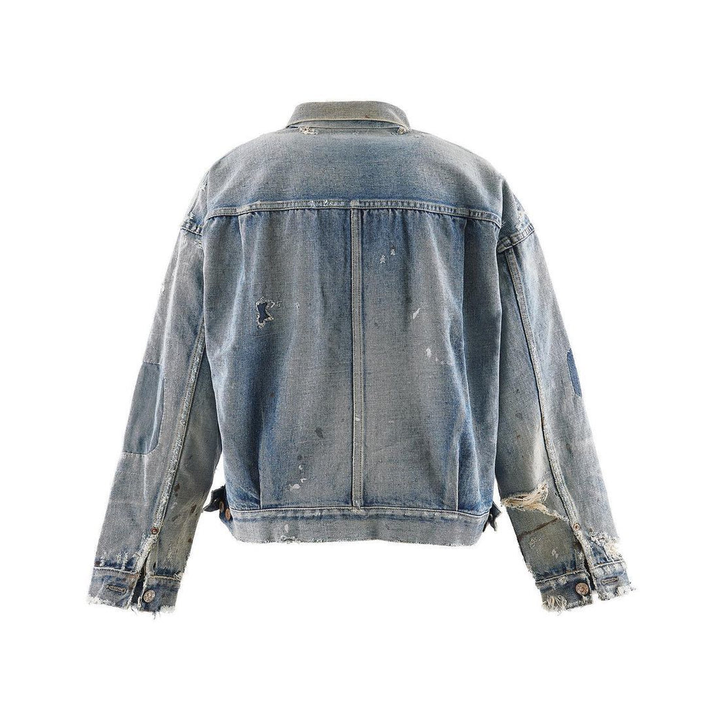 Saint Mxxxxxx BerBerJin men’s light blue distressed denim trucker jacket