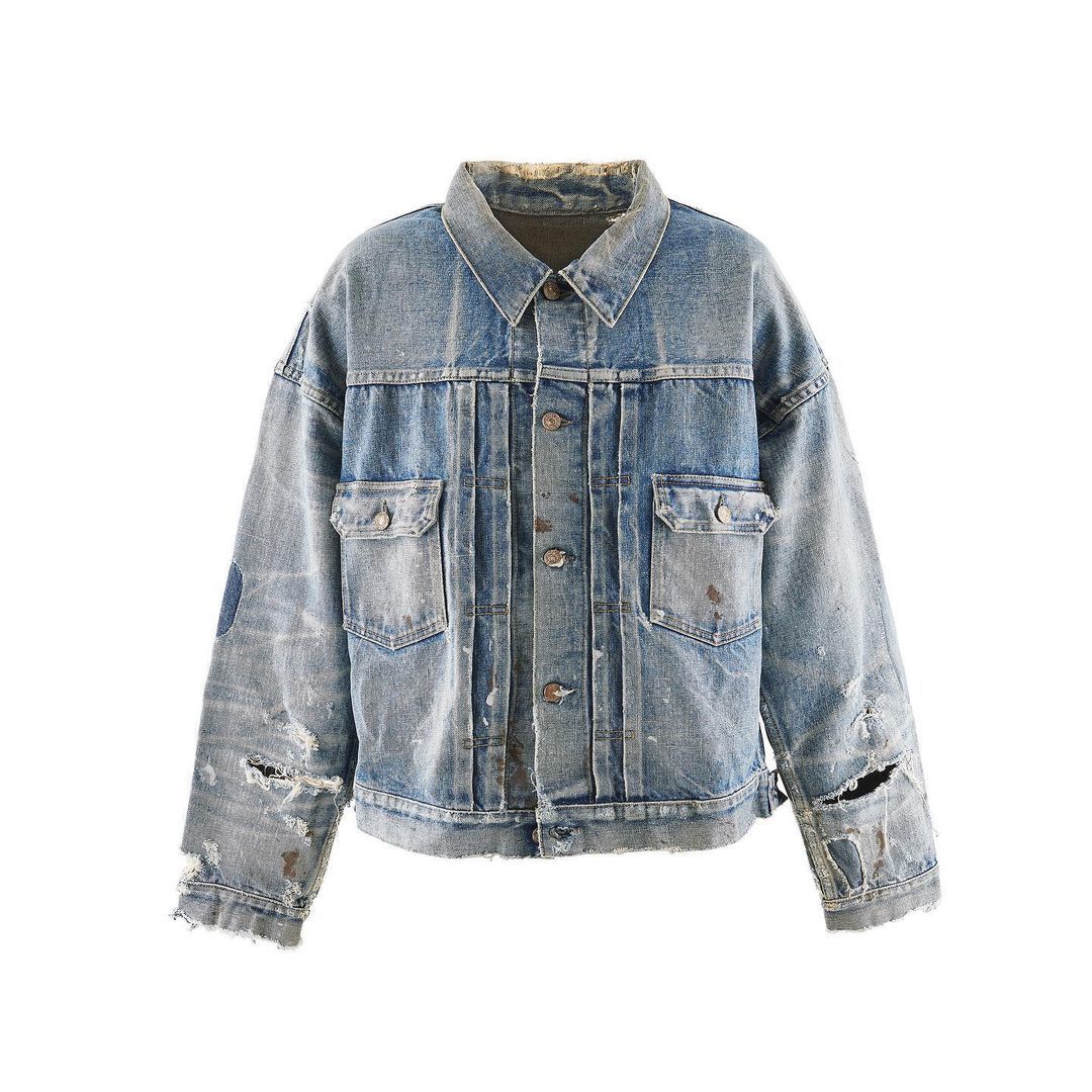 Saint Mxxxxxx BerBerJin men’s light blue distressed denim trucker jacket