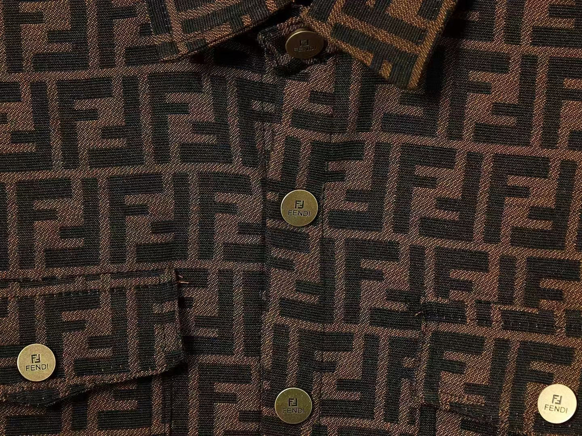 Fendi Versace Fendace men’s brown FF jacquard monogram shirt jacket