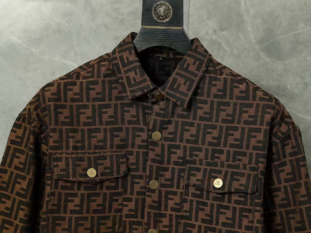 Fendi Versace Fendace men’s brown FF jacquard monogram shirt jacket