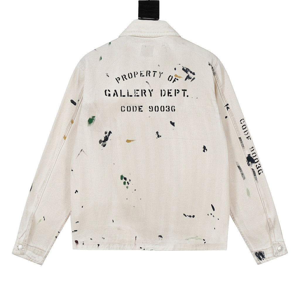 Gallery Dept. men’s antique white paint splatter cotton trucker jacket