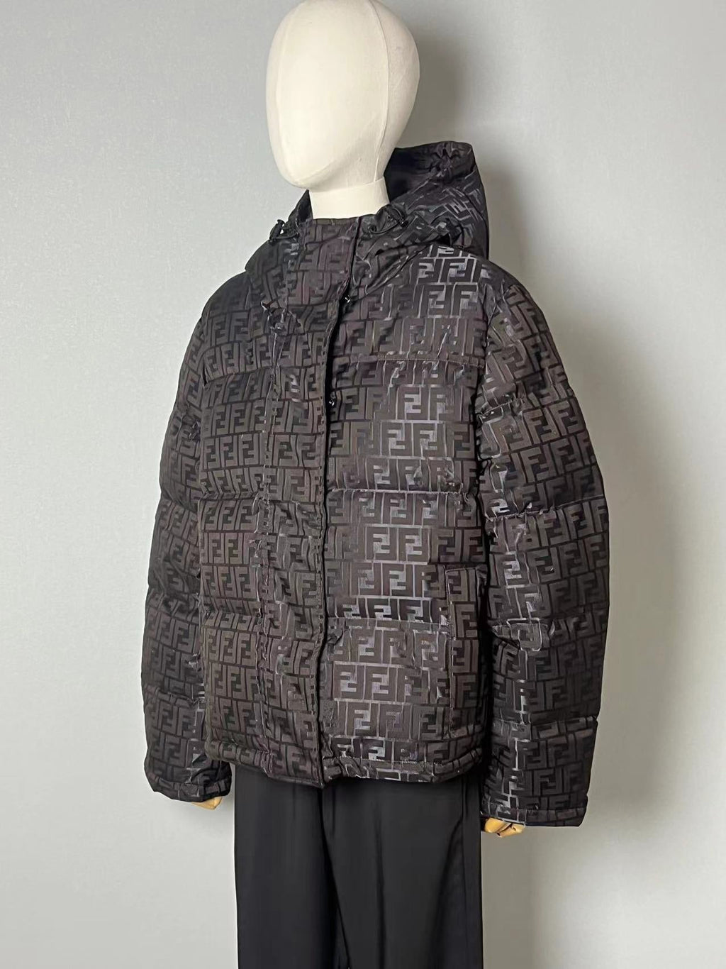 Fendi men’s brown FF monogram hooded puffer jacket