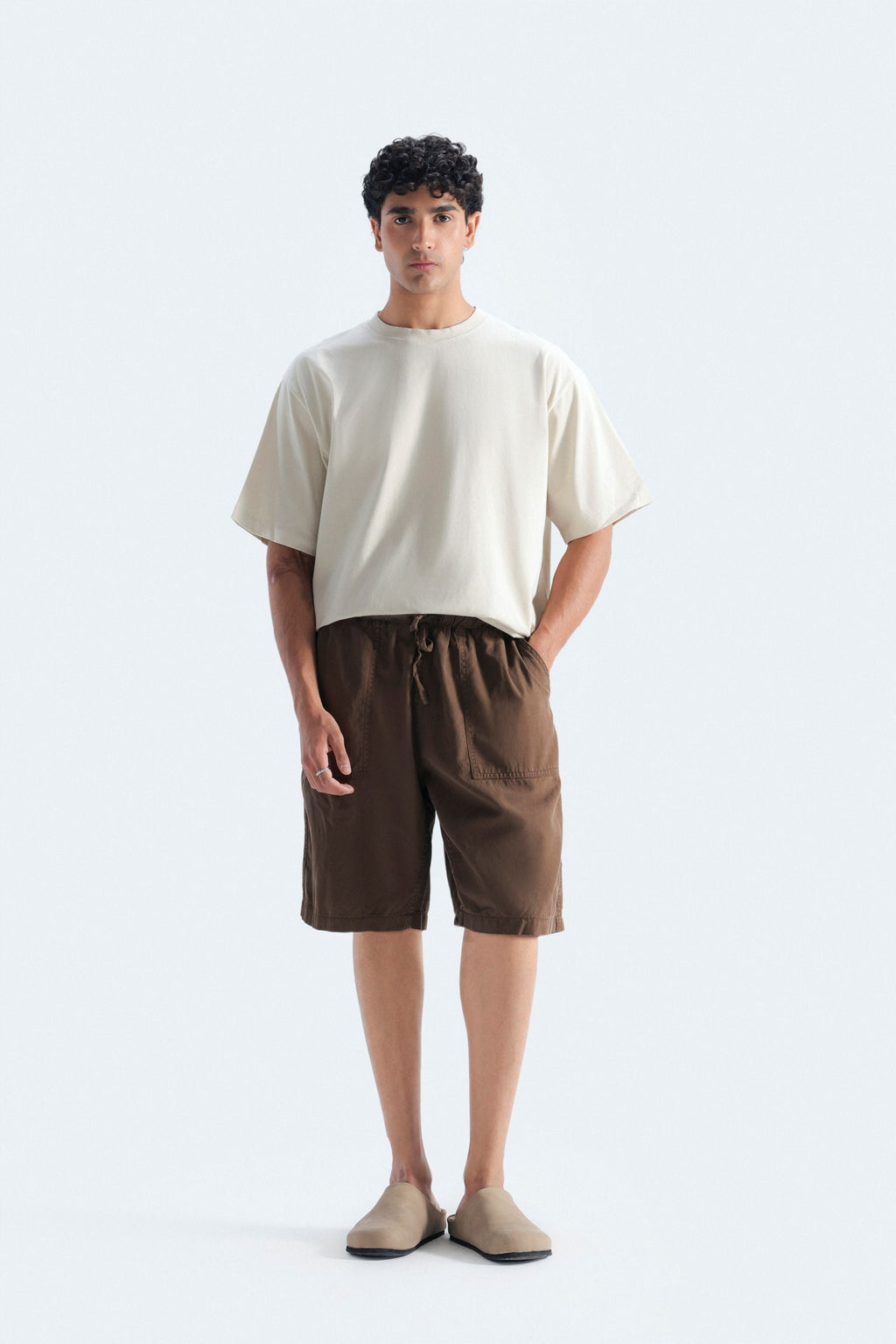 Zilz Men's Relaxed Fit Non-Denim Shorts - Brown