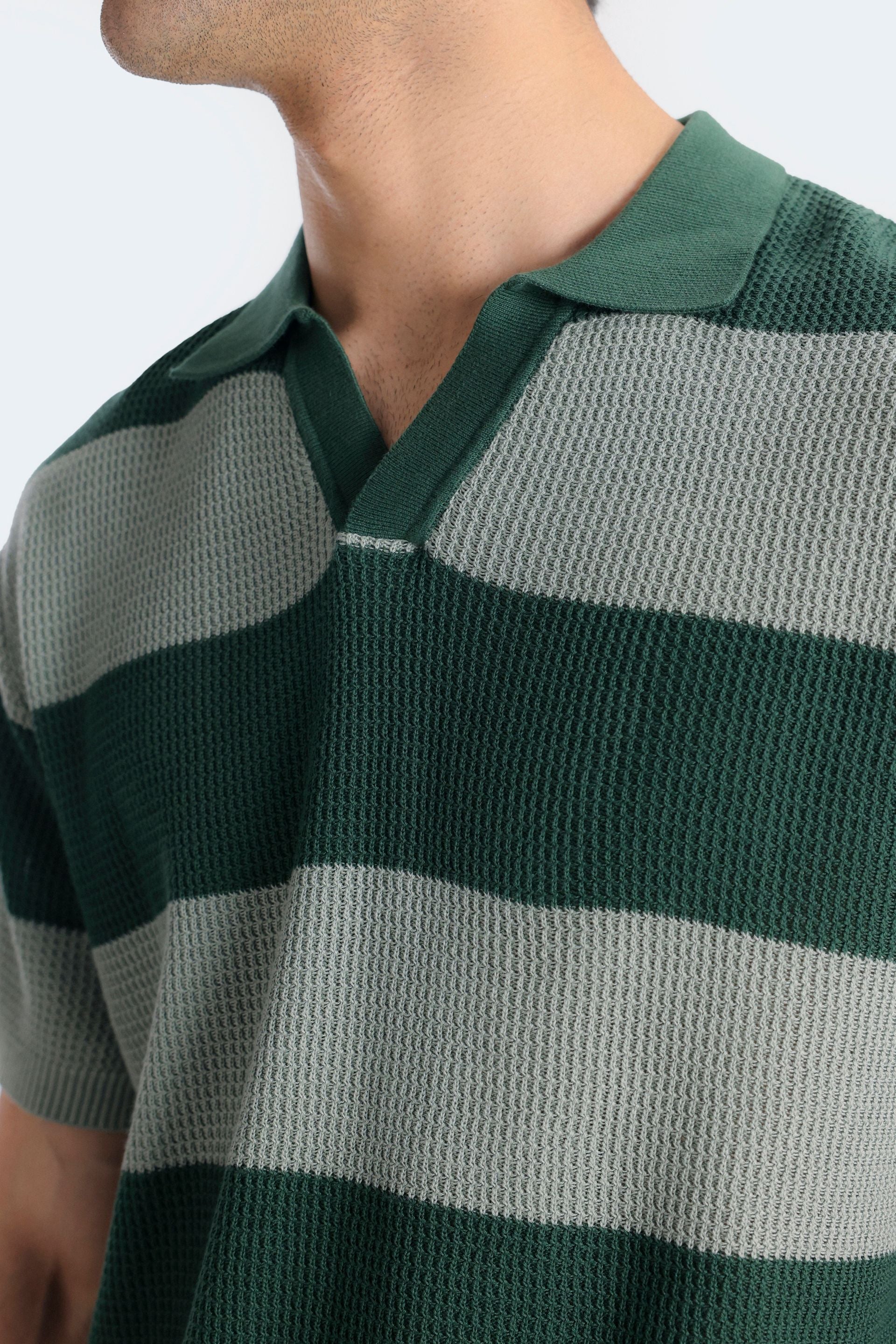 Zilz Men's Textured Striped Polo Shirt - Green
