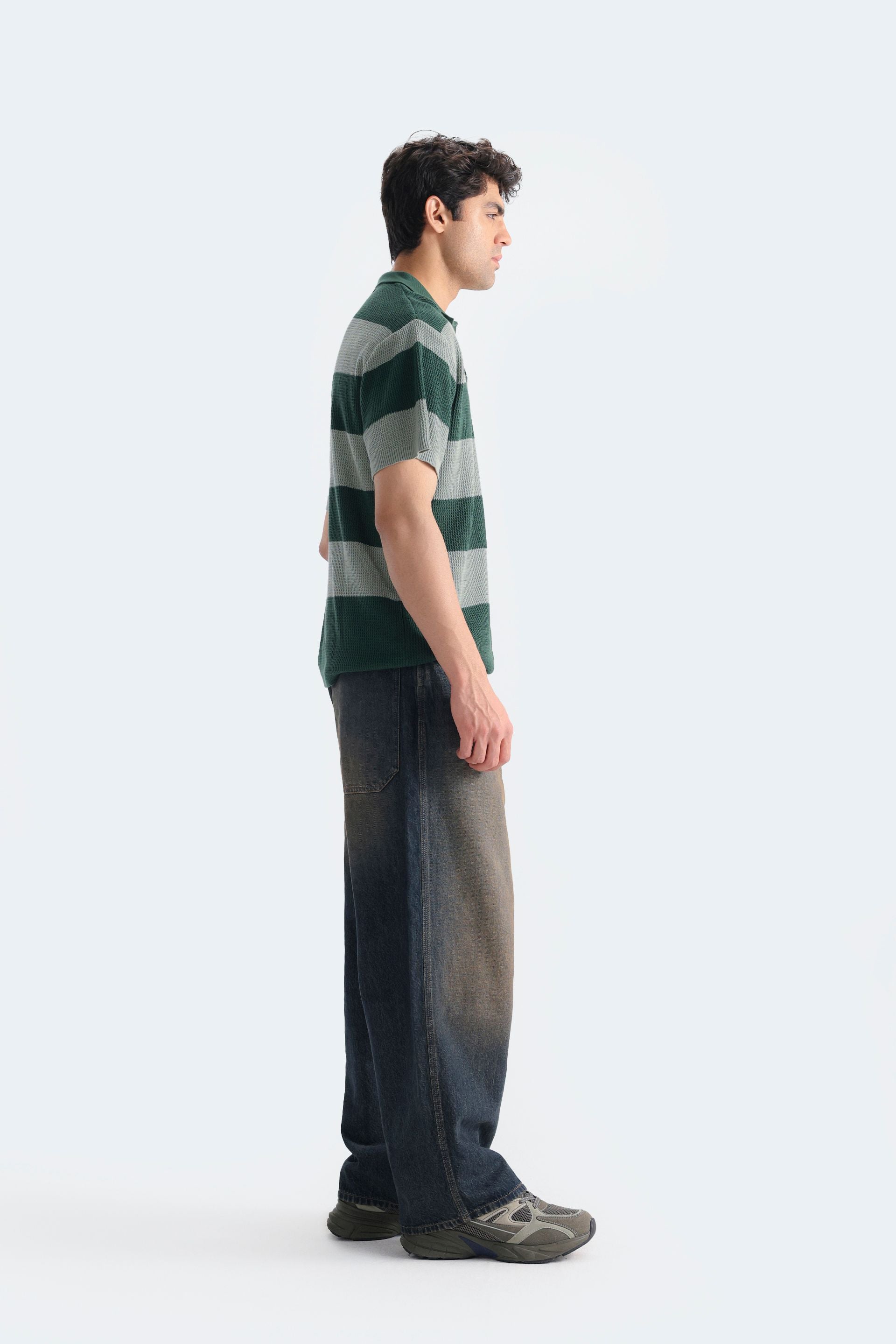 Zilz Men's Textured Striped Polo Shirt - Green