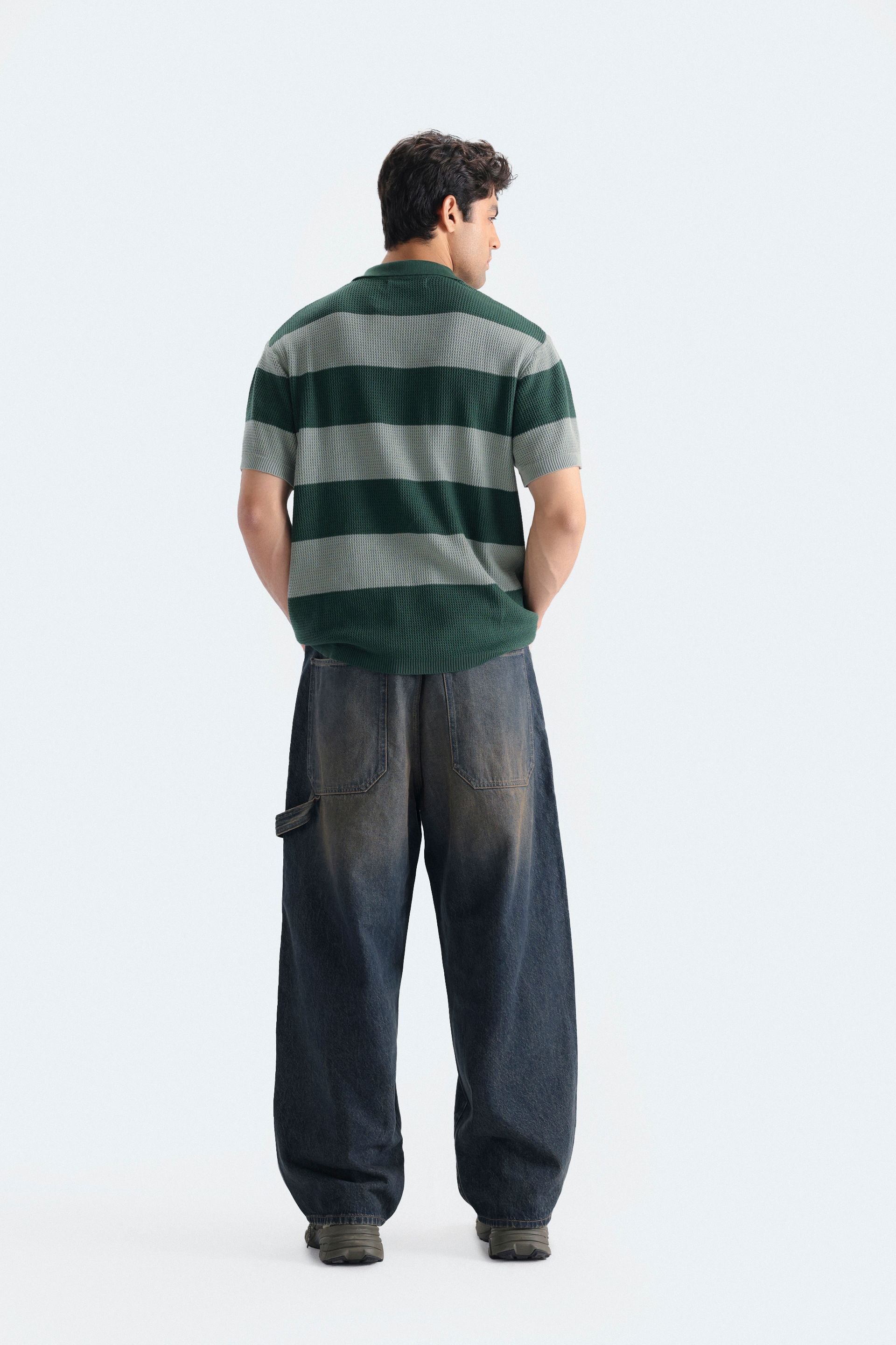 Zilz Men's Textured Striped Polo Shirt - Green