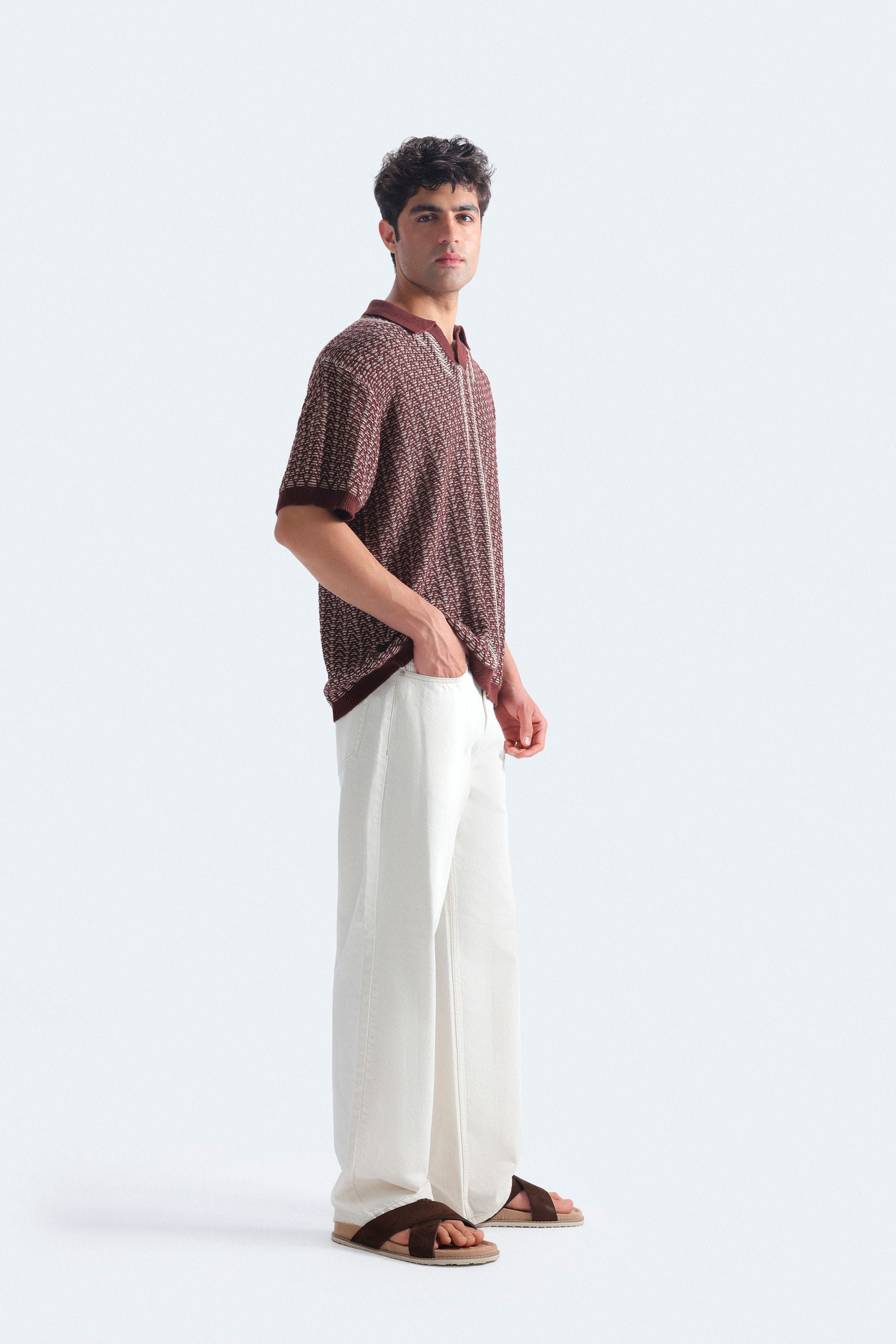 Zilz Men's Contrast Knit Polo Shirt - Brown