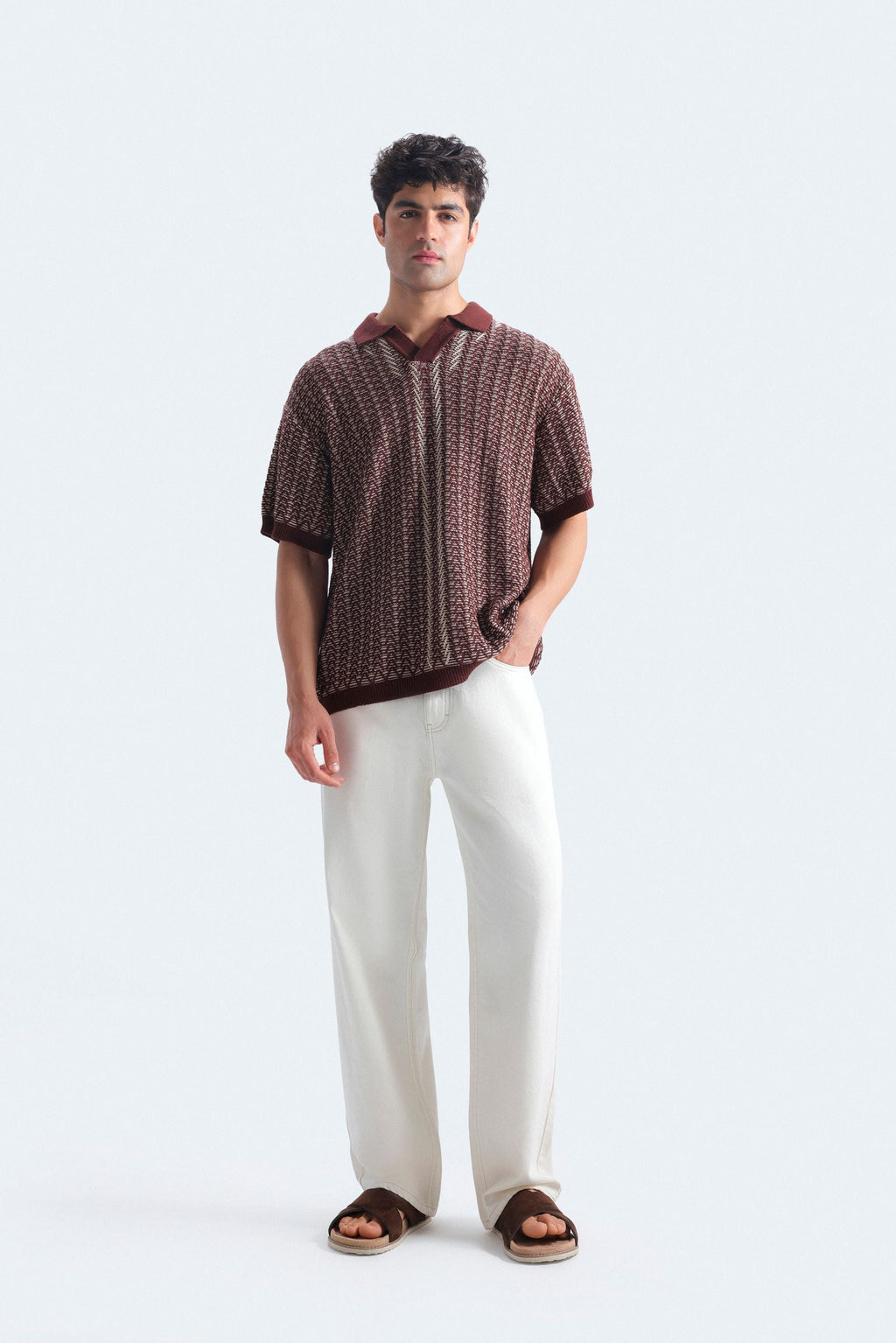 Zilz Men's Contrast Knit Polo Shirt - Brown