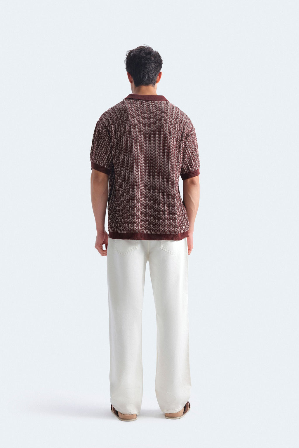 Zilz Men's Contrast Knit Polo Shirt - Brown