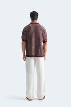 Zilz Men's Contrast Knit Polo Shirt - Brown