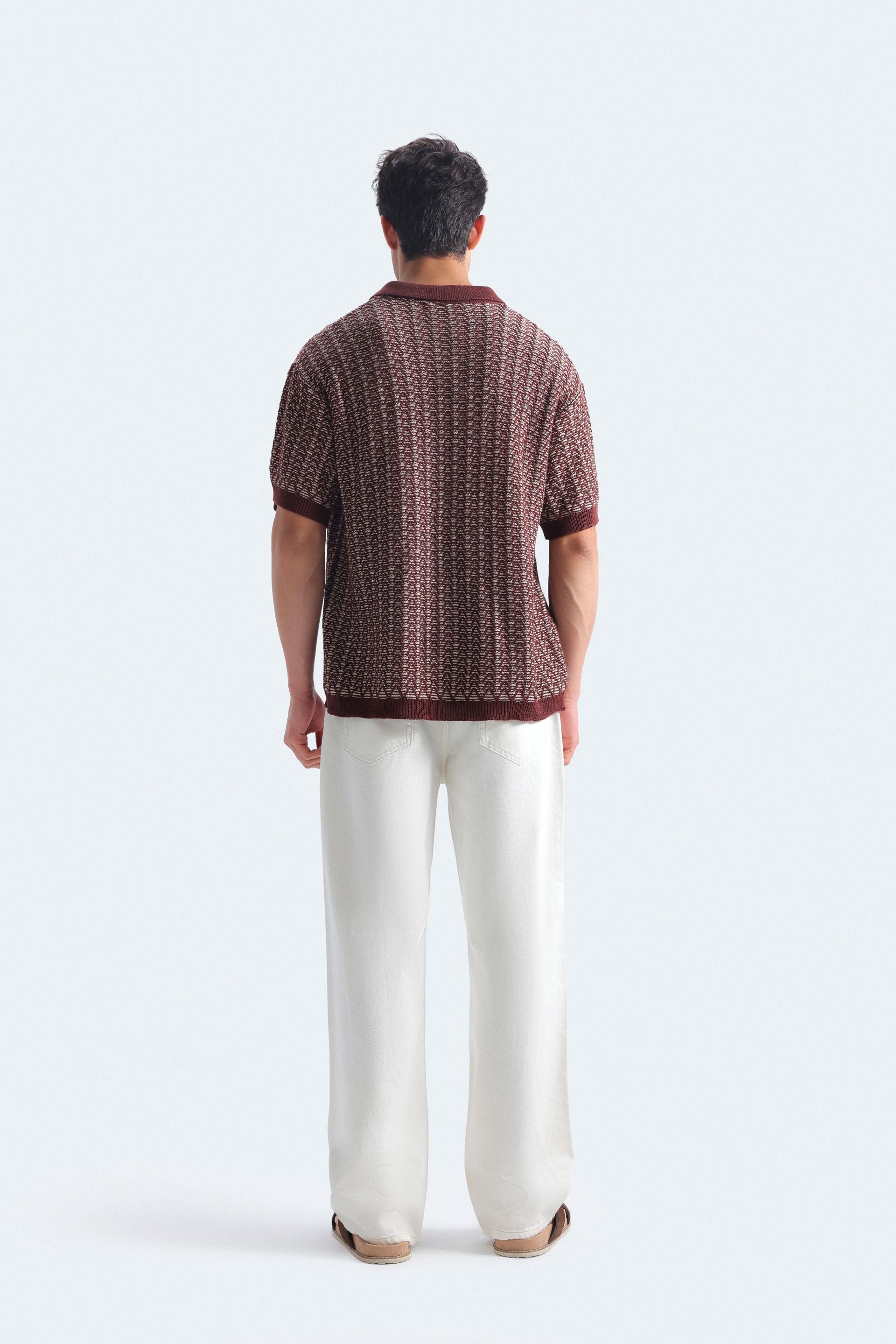 Zilz Men's Contrast Knit Polo Shirt - Brown