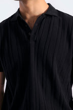 Zilz Men's Striped Polo Shirt With Label Patch - Black