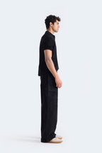 Zilz Men's Striped Polo Shirt With Label Patch - Black