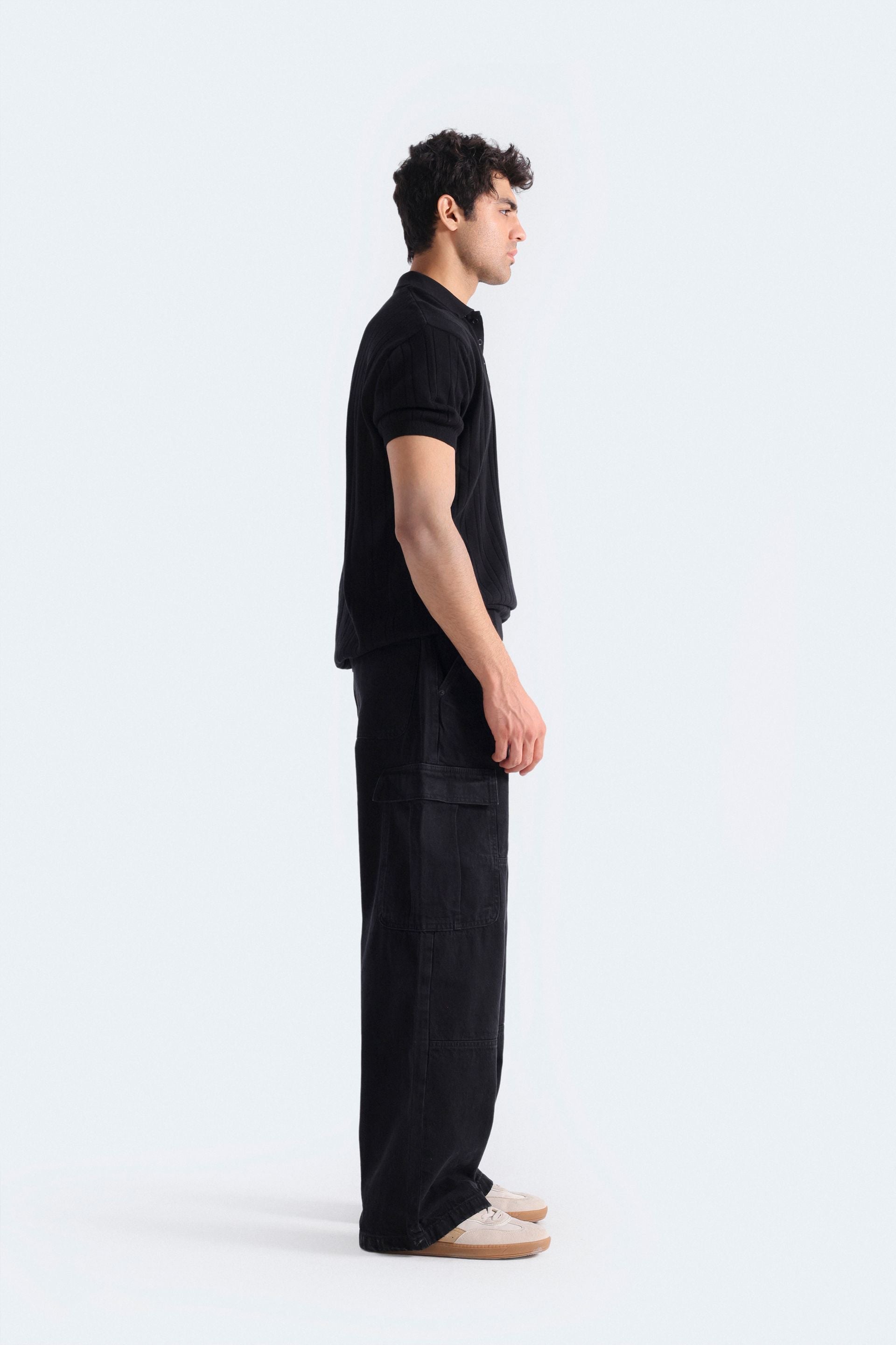 Zilz Men's Striped Polo Shirt With Label Patch - Black