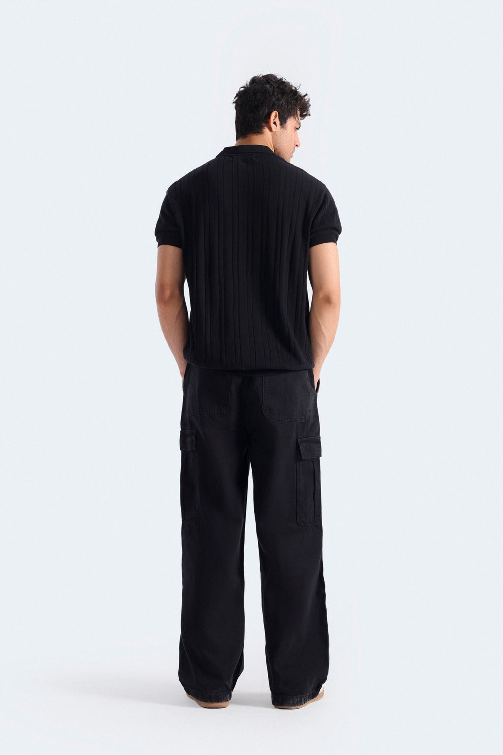 Zilz Men's Striped Polo Shirt With Label Patch - Black