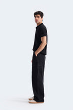 Zilz Men's Striped Polo Shirt With Label Patch - Black