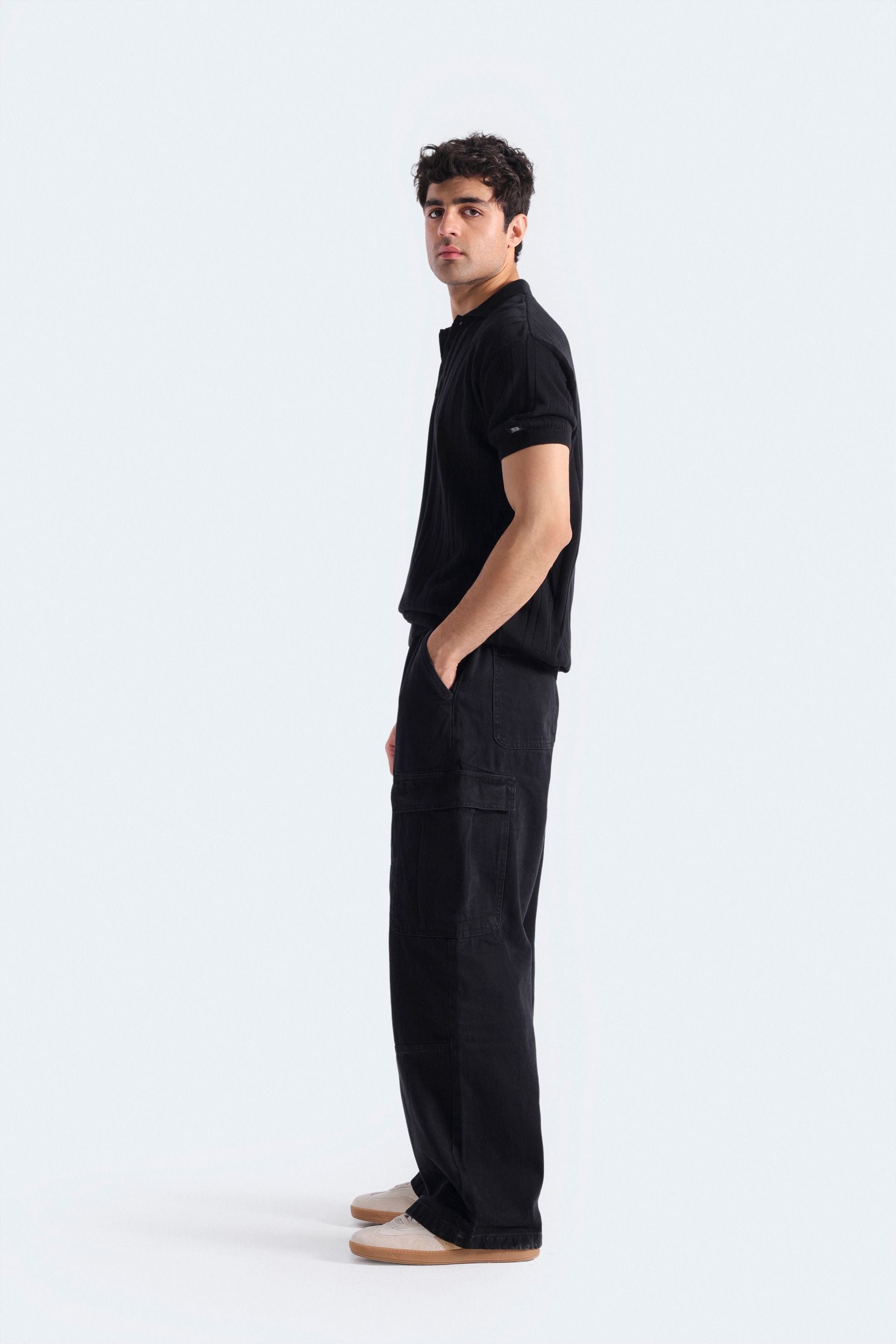 Zilz Men's Striped Polo Shirt With Label Patch - Black