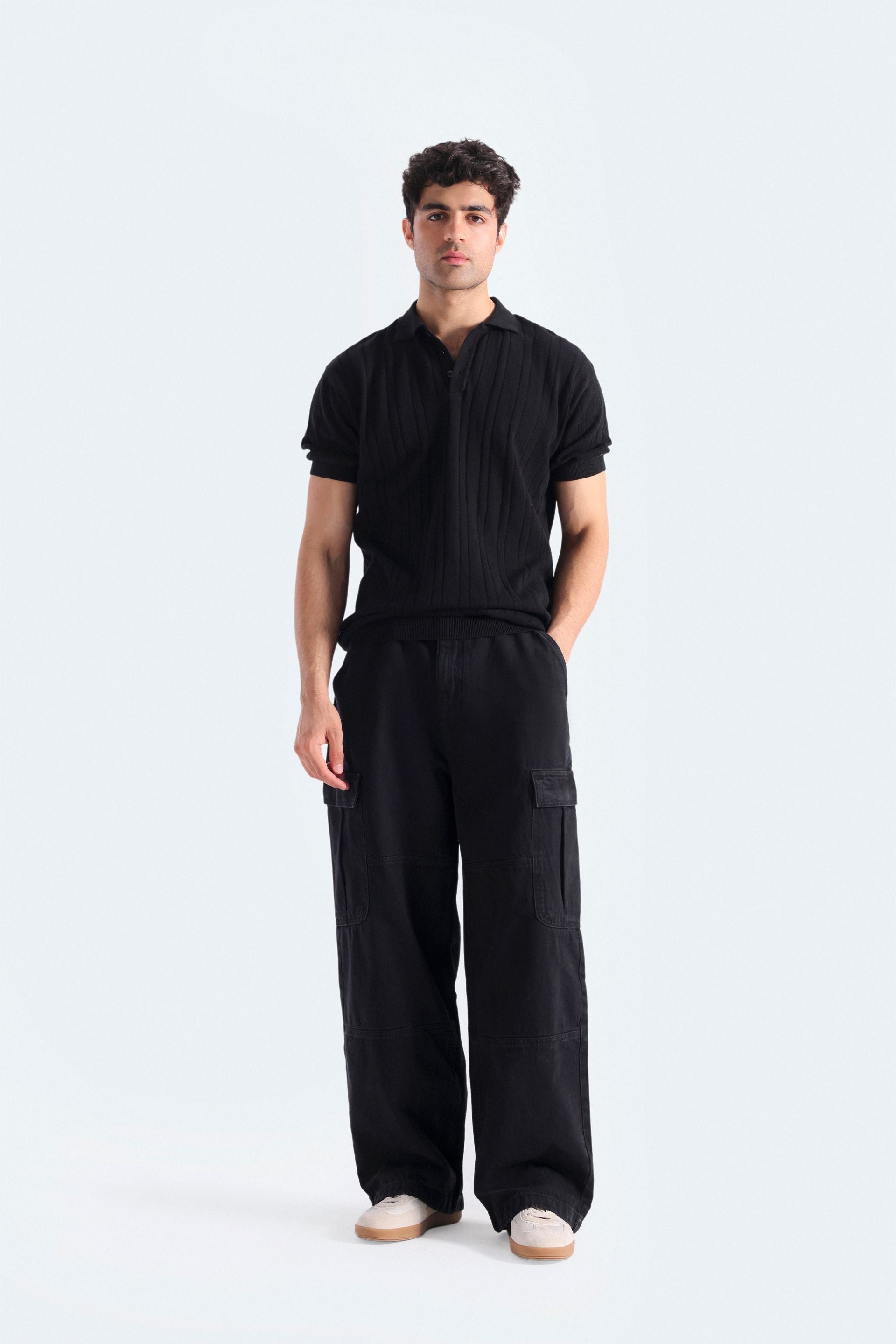 Zilz Men's Striped Polo Shirt With Label Patch - Black