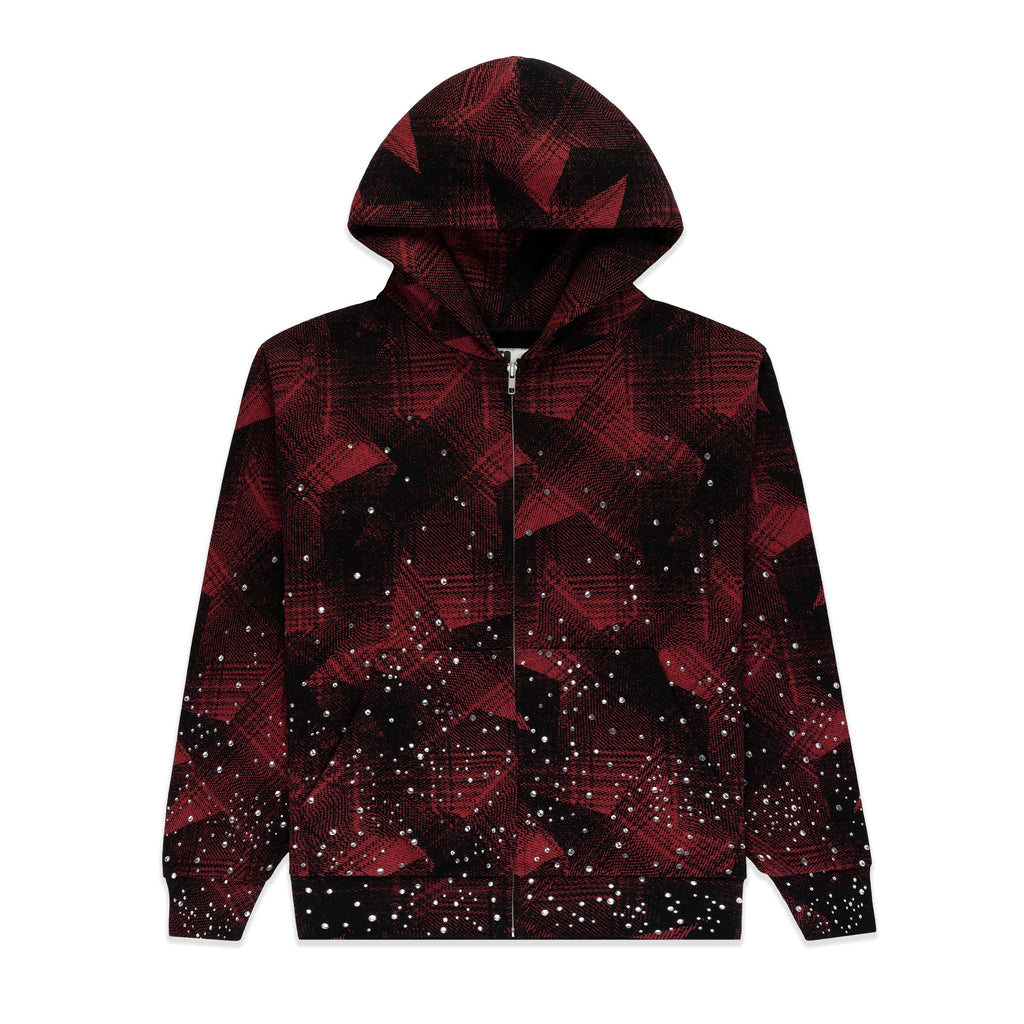 Sp5der Star Plaid Full Zip Hoodie - Black
