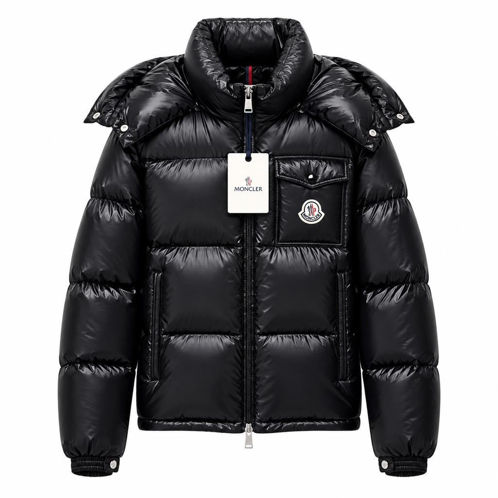 Moncler Montbeliard men’s black hooded short down puffer jacket