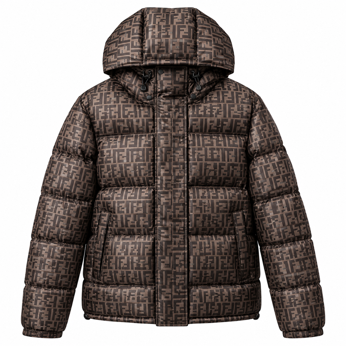 Fendi men’s brown FF monogram hooded puffer jacket