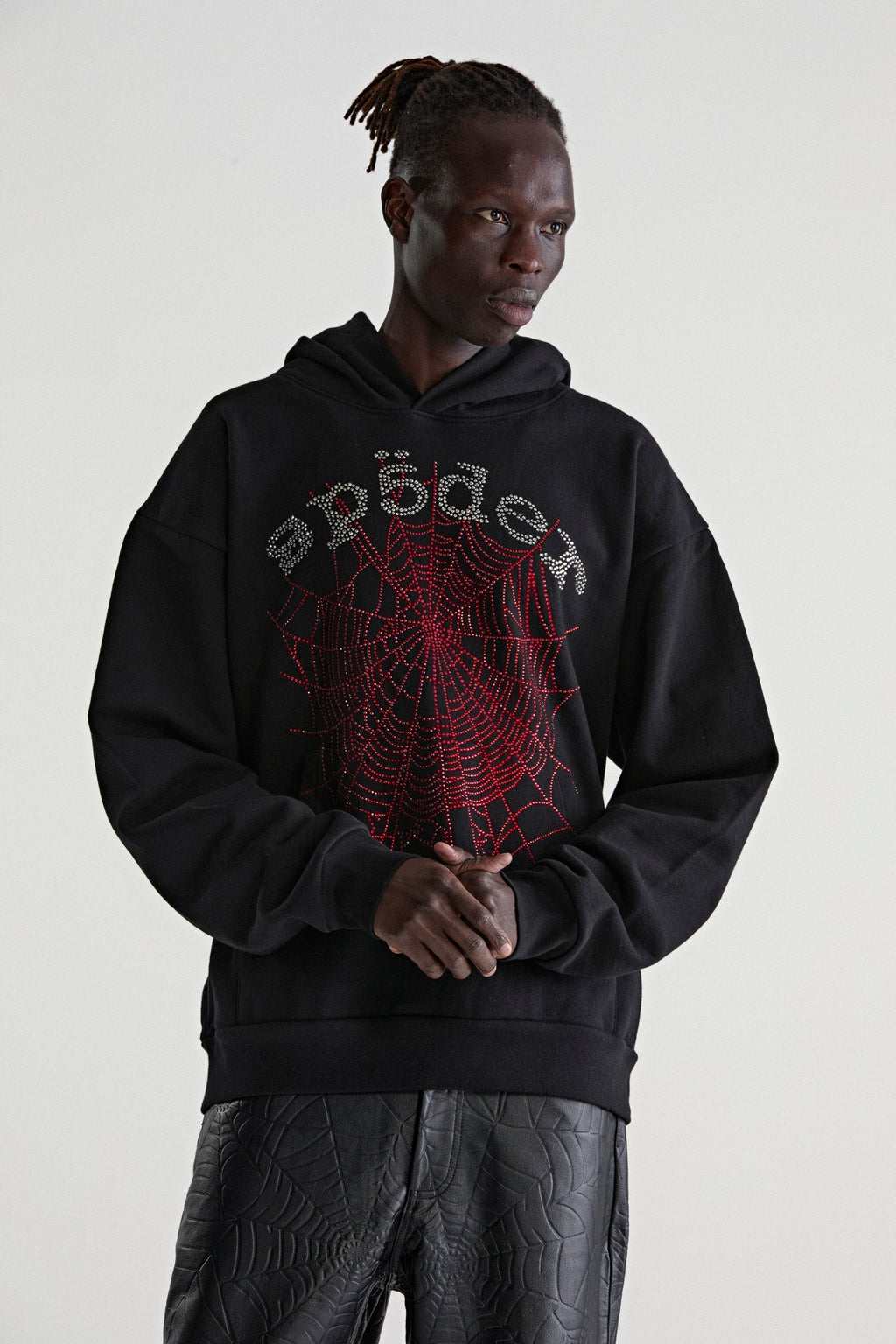 Sp5der Rhinestone Og Web V2 Hoodie - Black
