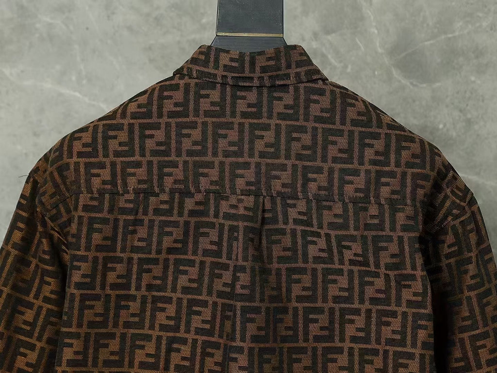 Fendi Versace Fendace men’s brown FF jacquard monogram shirt jacket