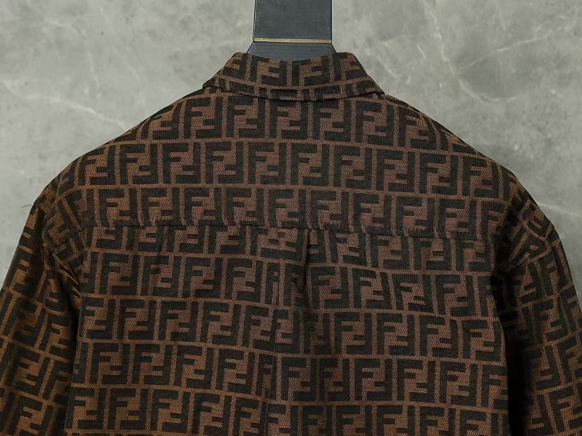 Fendi Versace Fendace men’s brown FF jacquard monogram shirt jacket
