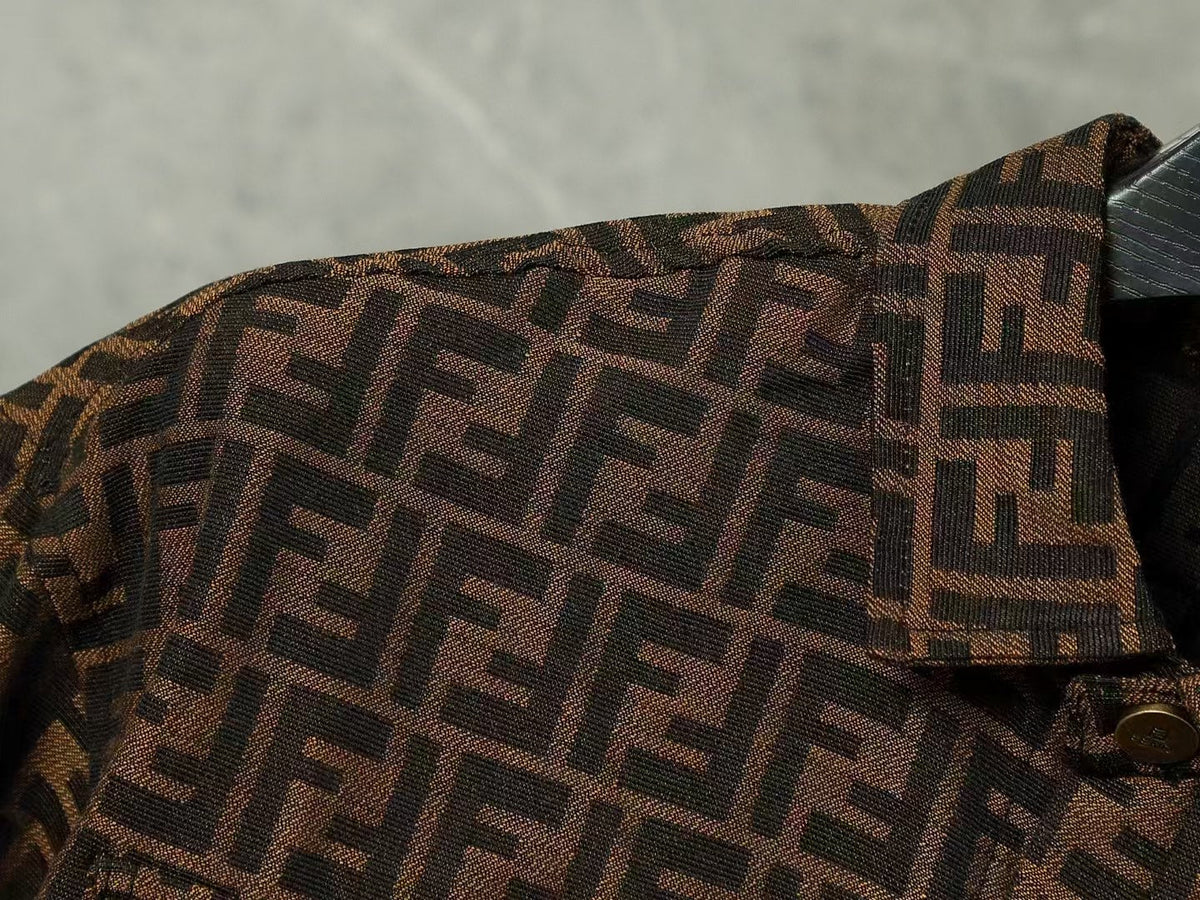 Fendi Versace Fendace men’s brown FF jacquard monogram shirt jacket