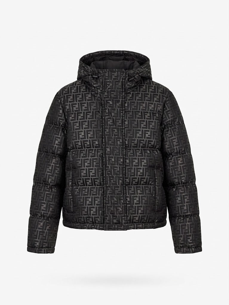 Fendi women’s black FF jacquard hooded puffer jacket