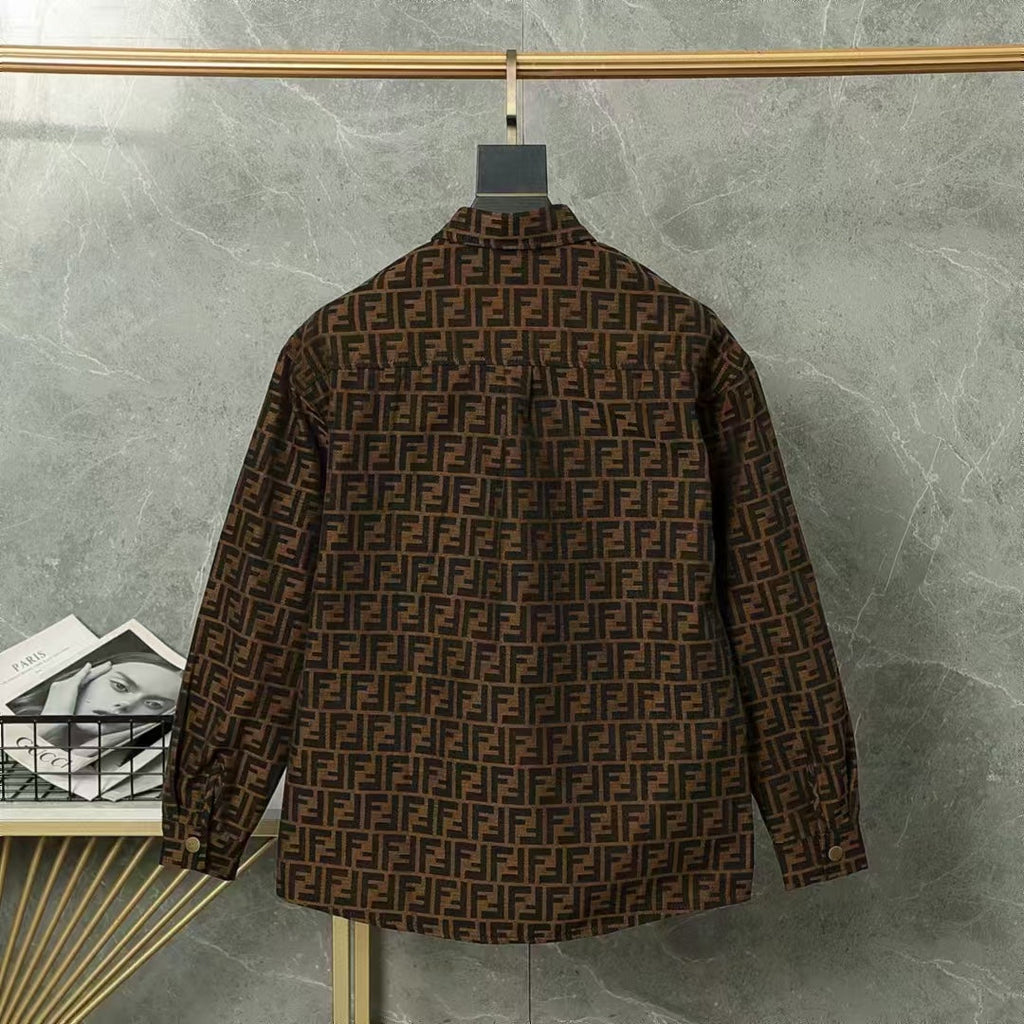 Fendi Versace Fendace men’s brown FF jacquard monogram shirt jacket