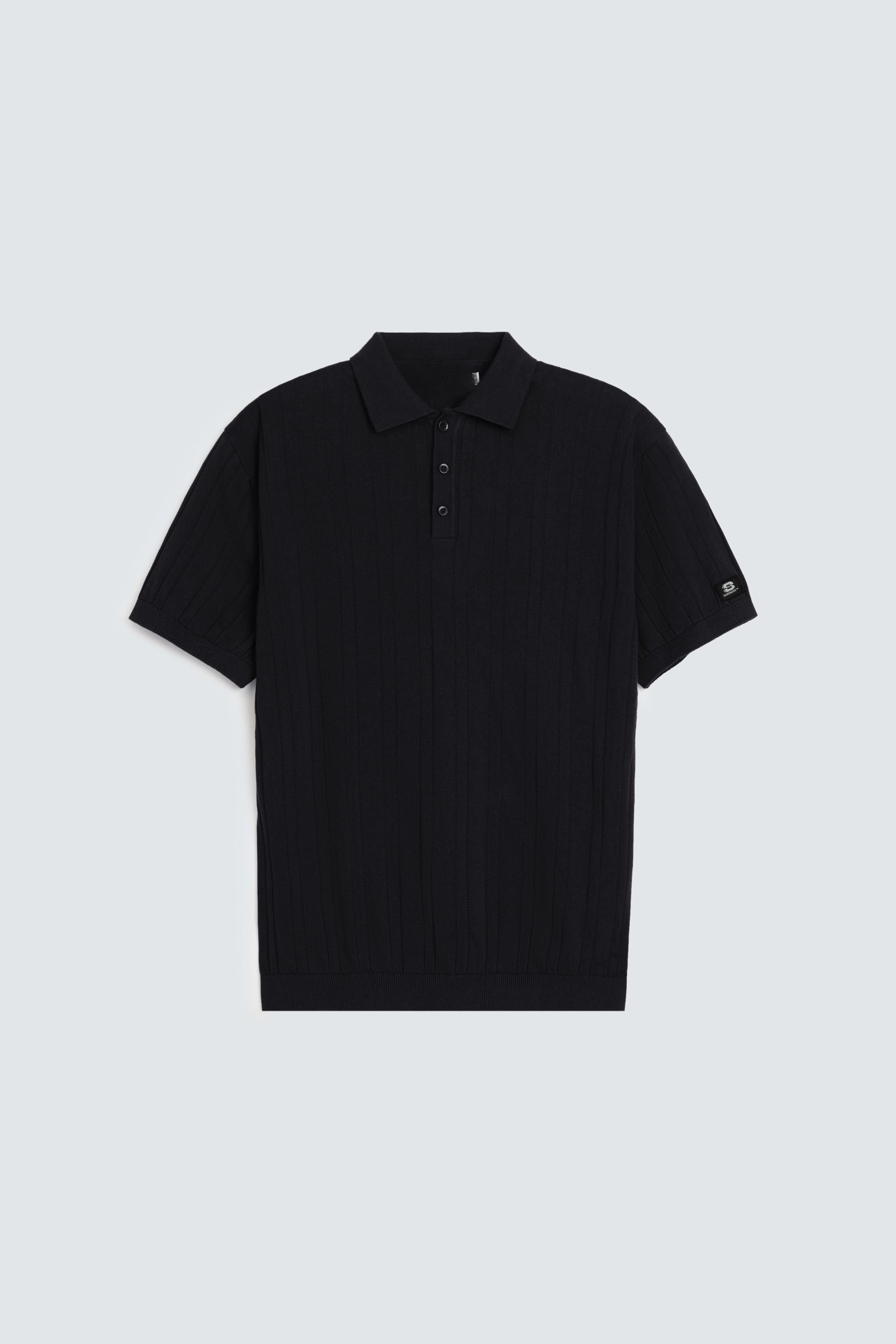 Zilz Men's Striped Polo Shirt With Label Patch - Black