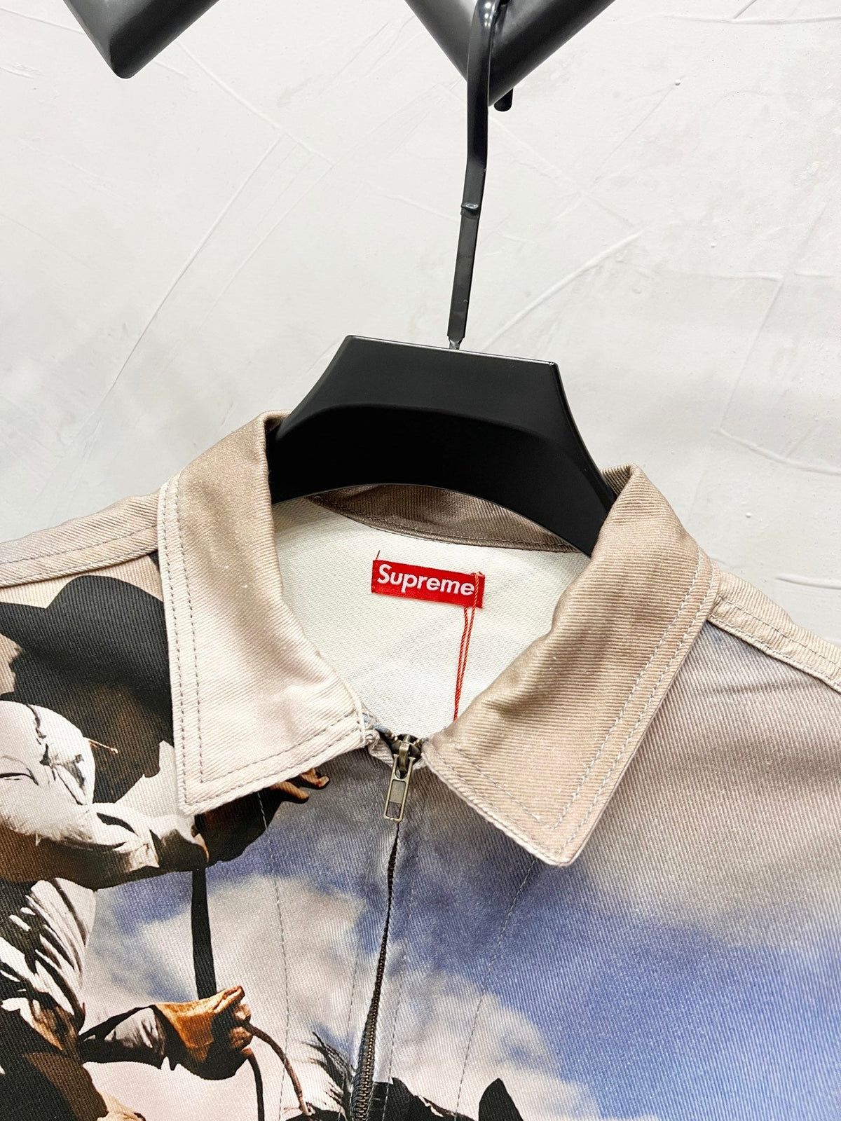Supreme men’s multi tan Cowboy Jim Krantz graphic denim work jacket
