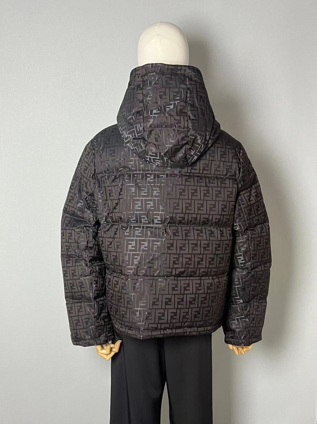Fendi men’s brown FF monogram hooded puffer jacket