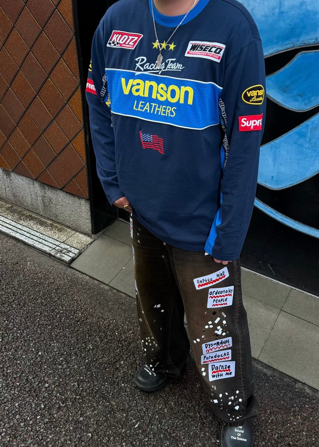 Supreme x Vanson Leathers Men's Long Sleeve Racing Jersey Top - Navy / Blue