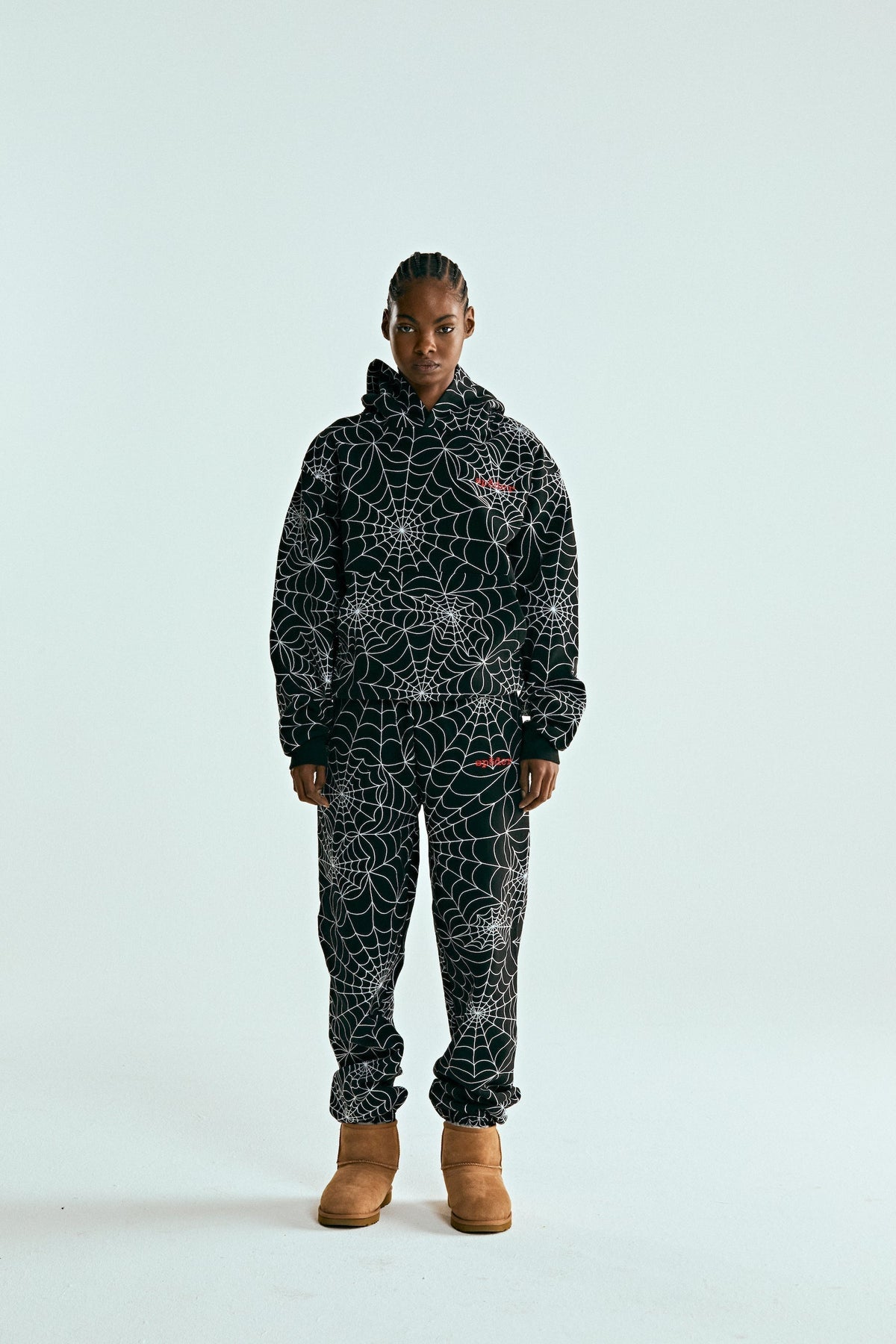 Sp5der Embroidered Aop Hoodie - Black
