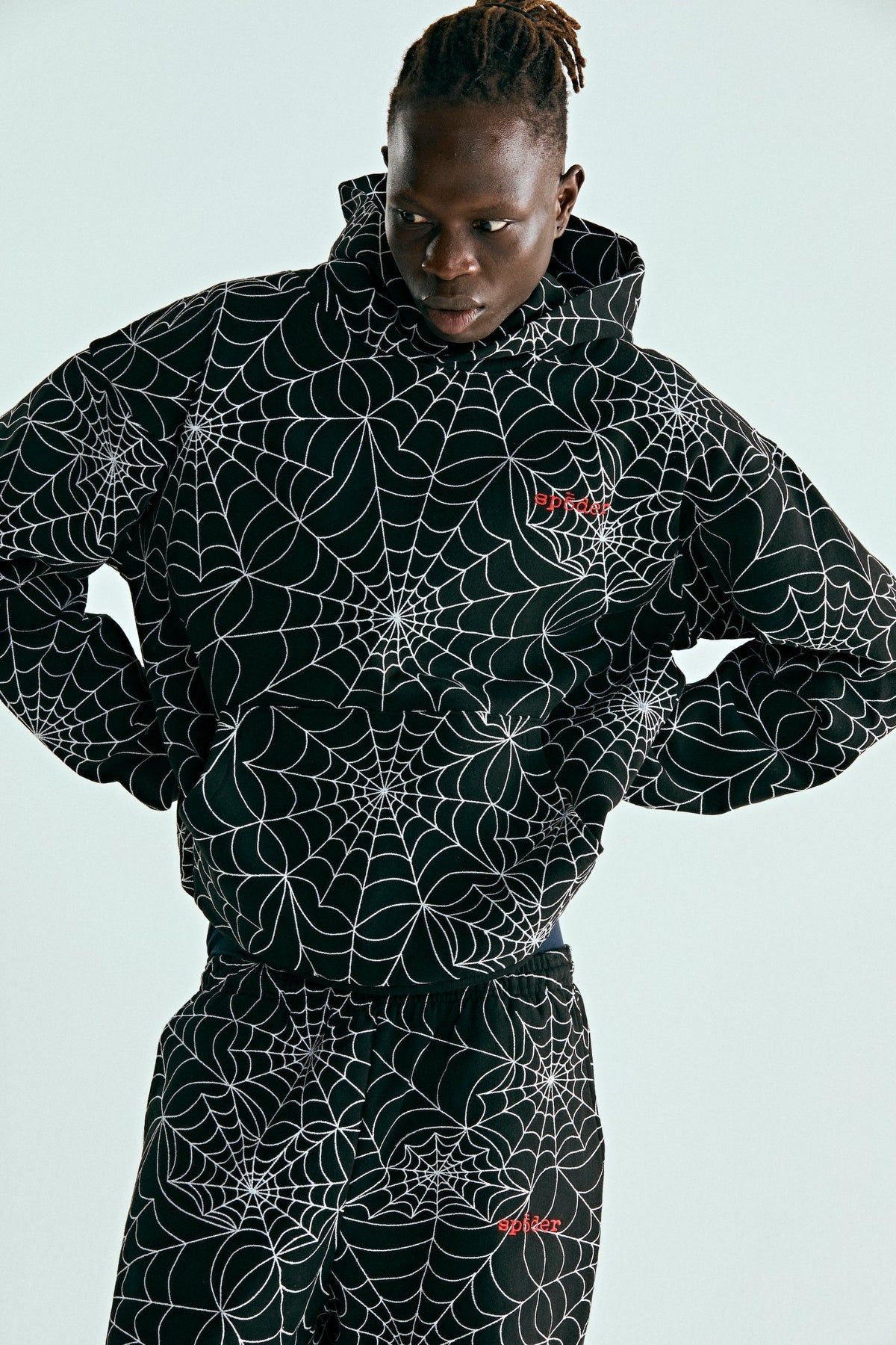 Sp5der Embroidered Aop Hoodie - Black