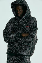 Sp5der Embroidered Aop Hoodie - Black