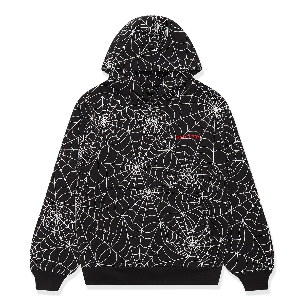 Sp5der Embroidered Aop Hoodie - Black